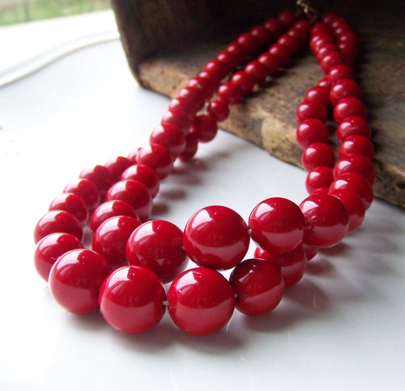 Etsy Etsy Jewelry Red Necklace Red Beaded Necklace Red