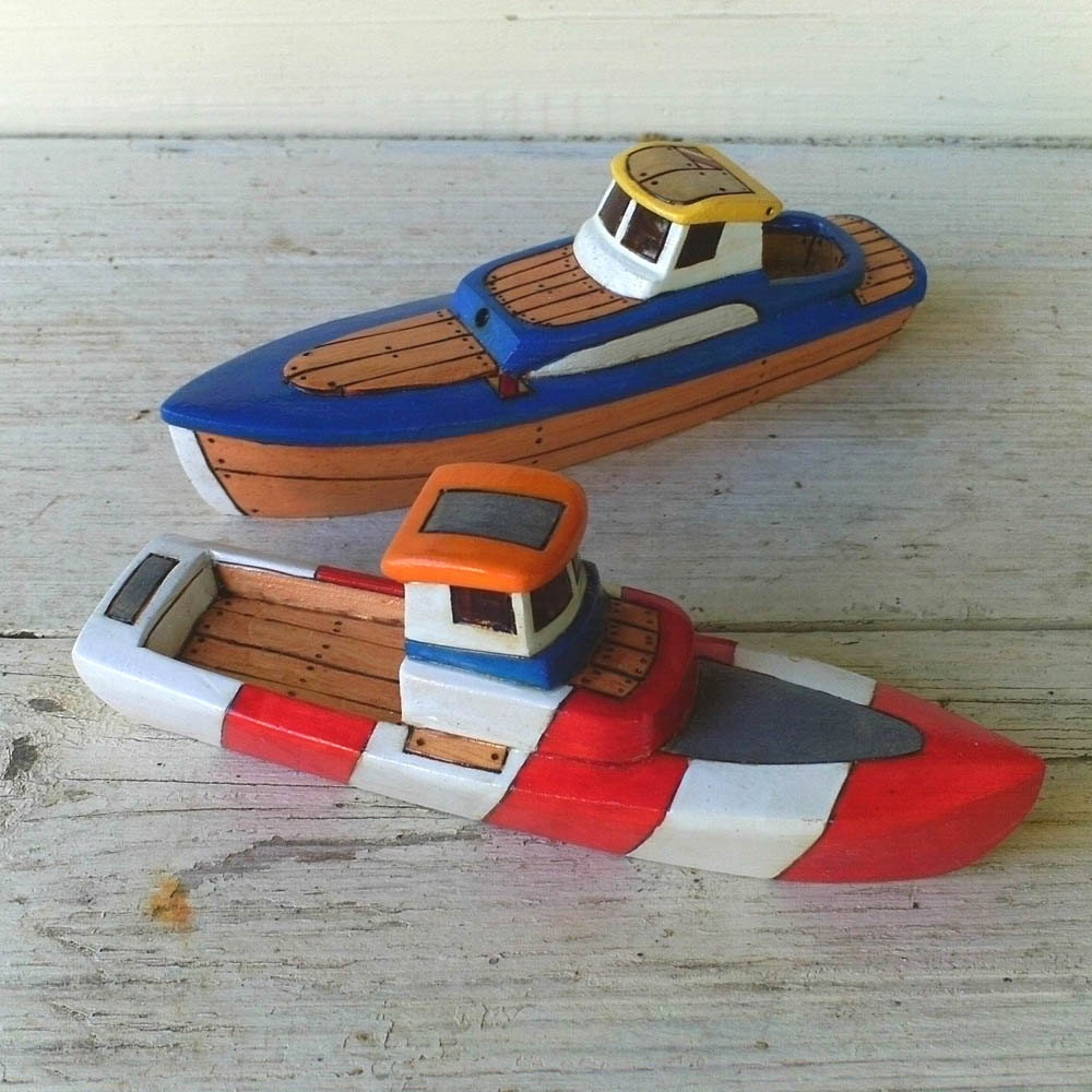 Red White And Blue Toy Wooden Boats