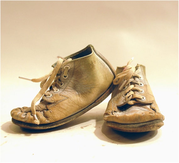 vintage baby shoes leather display planter repurpose