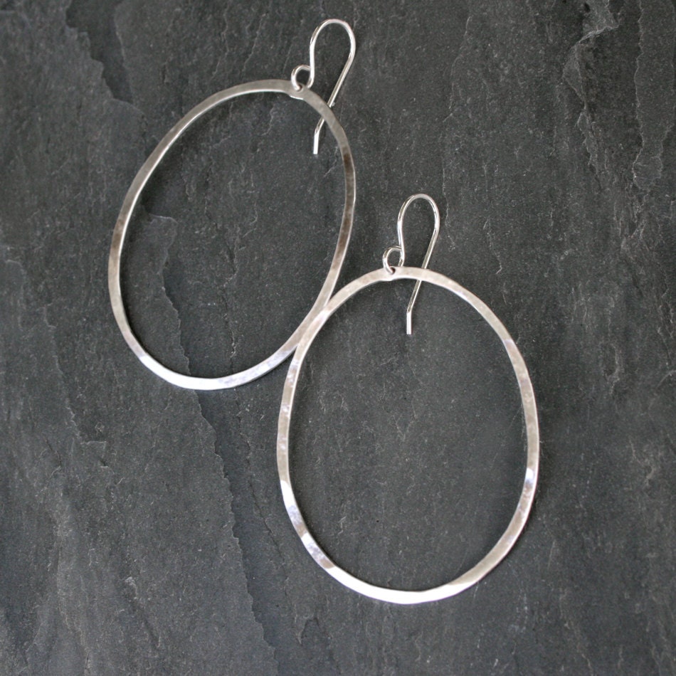 Oval Hoops Sterling Silver Earrings Large Hoops Sterling