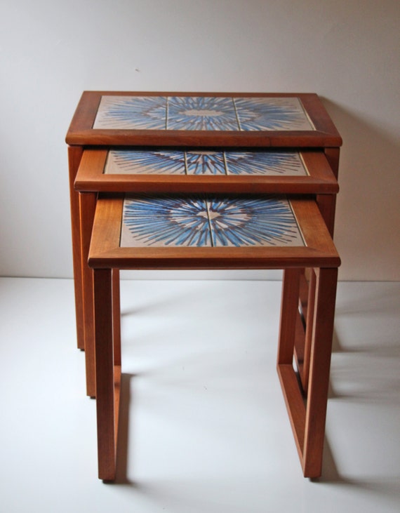 danish modern teak and tile top nesting tables Toften