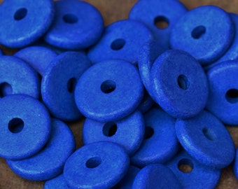 Greek Ceramic Beads - 10 Periwinkle 13mm Round Large Holed Disk Beads