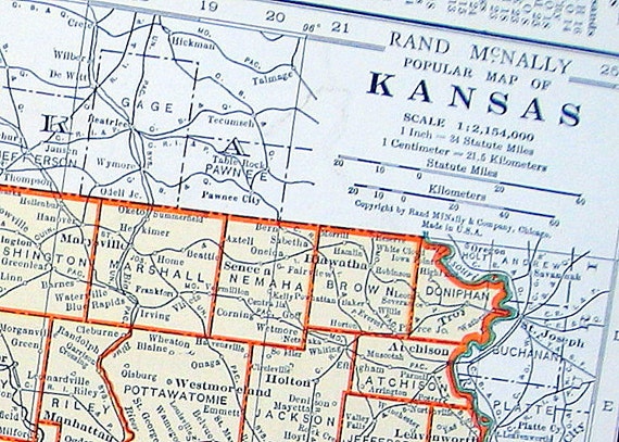 Items similar to Map of Kansas and Iowa - US State Map- 1937 Vintage ...