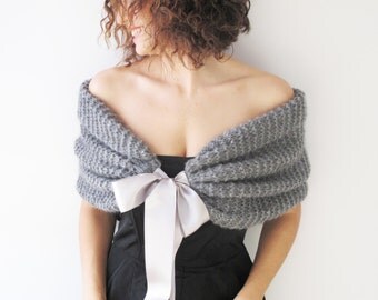Gray Mohair Shawl Capalet Wedding Evening Bridal by AFRA