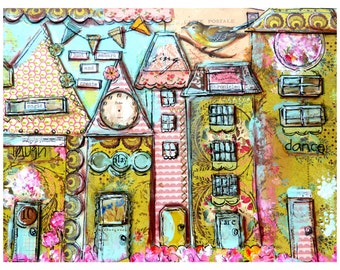 Art Print Collage Work Whimsical Houses Little House