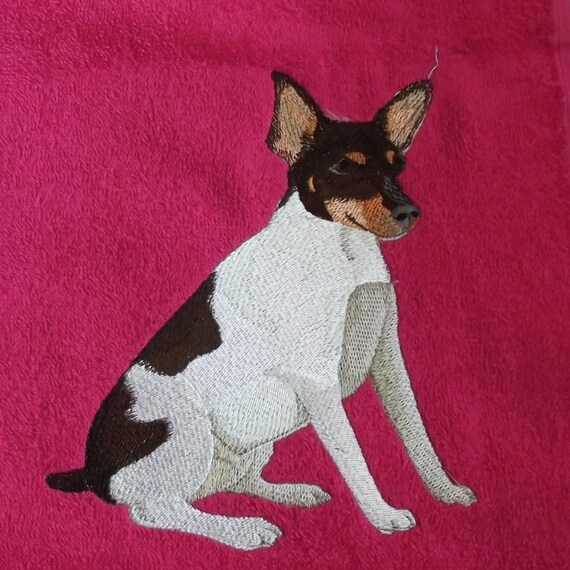 Toy Fox Terrier Dog Embroidered Bath Towel by CraftEmbroideryuk
