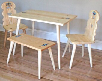 WOODWORKING PLANS Swiss Heidi Child's Table Chair Bench Set Pattern ...