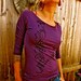SALE! Women's Fantasy Flower Boatneck Purple Eggplant Sheer Jersey Cotton 3/4 Sleeve Tshirt Medium Only