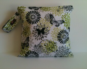 Wet Dry Bag, Wet Bag-Large, Wet Bag For Cloth Pads, Diaper Bag, Butterfly wet bag black and green