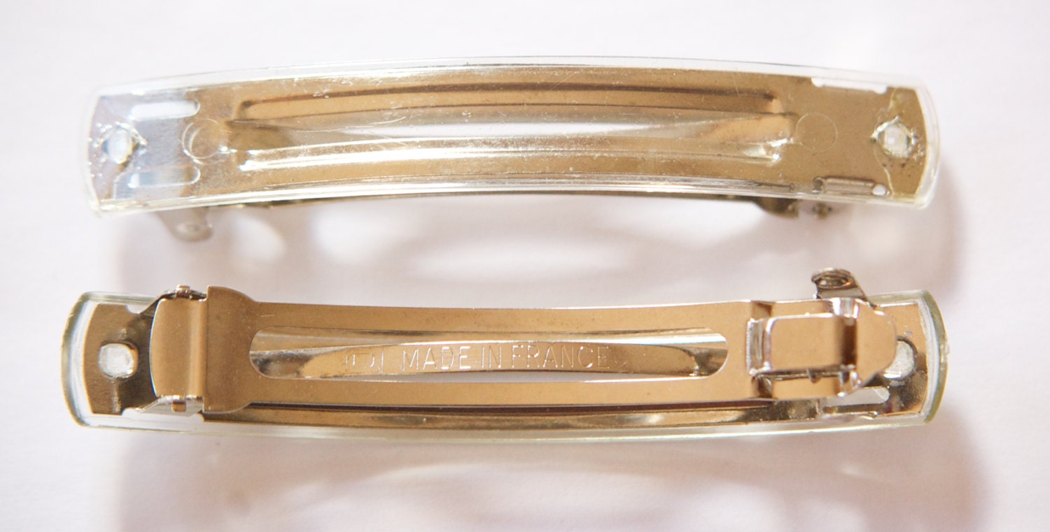 Vintage Made in France Barrettes with Clear Plastic Top Base