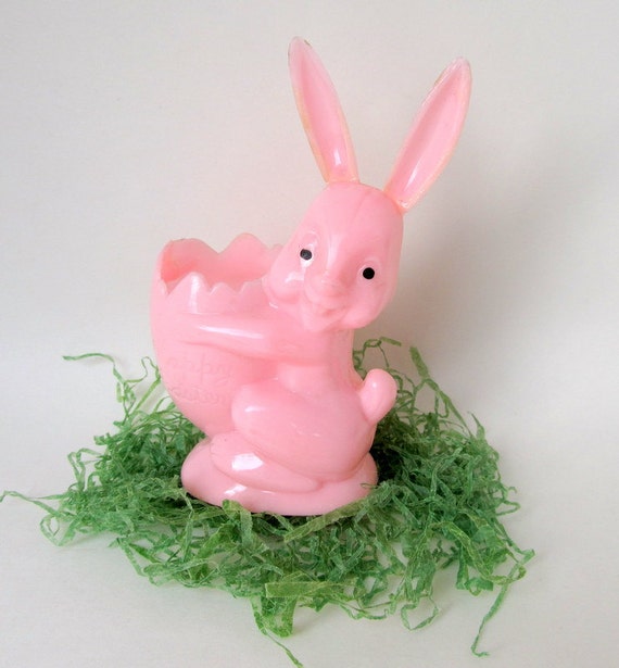 Vintage Hard Plastic Easter Bunny Decoration Container