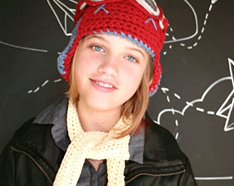 Aviator Hat Set with Goggles - Cotton Crochet