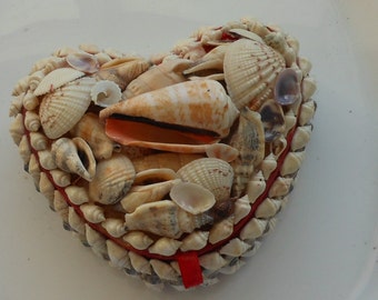 Sailors Valentine Seashells Heart pincushion sewing box
