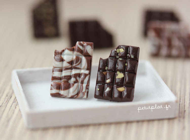Chocolate Bar Post Earrings Nuts Dark Marbled by PetitPlat