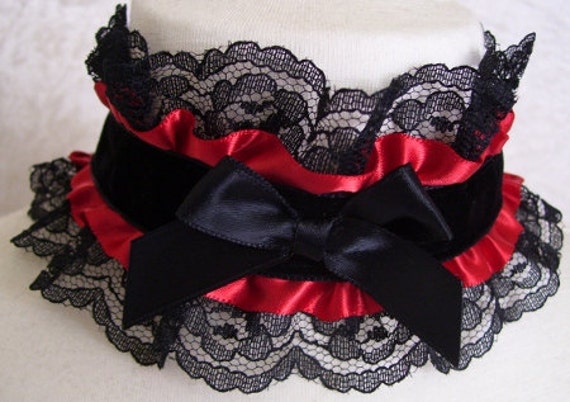 Gothic velvet and satin bow choker by Ashesclothing steampunk buy now online