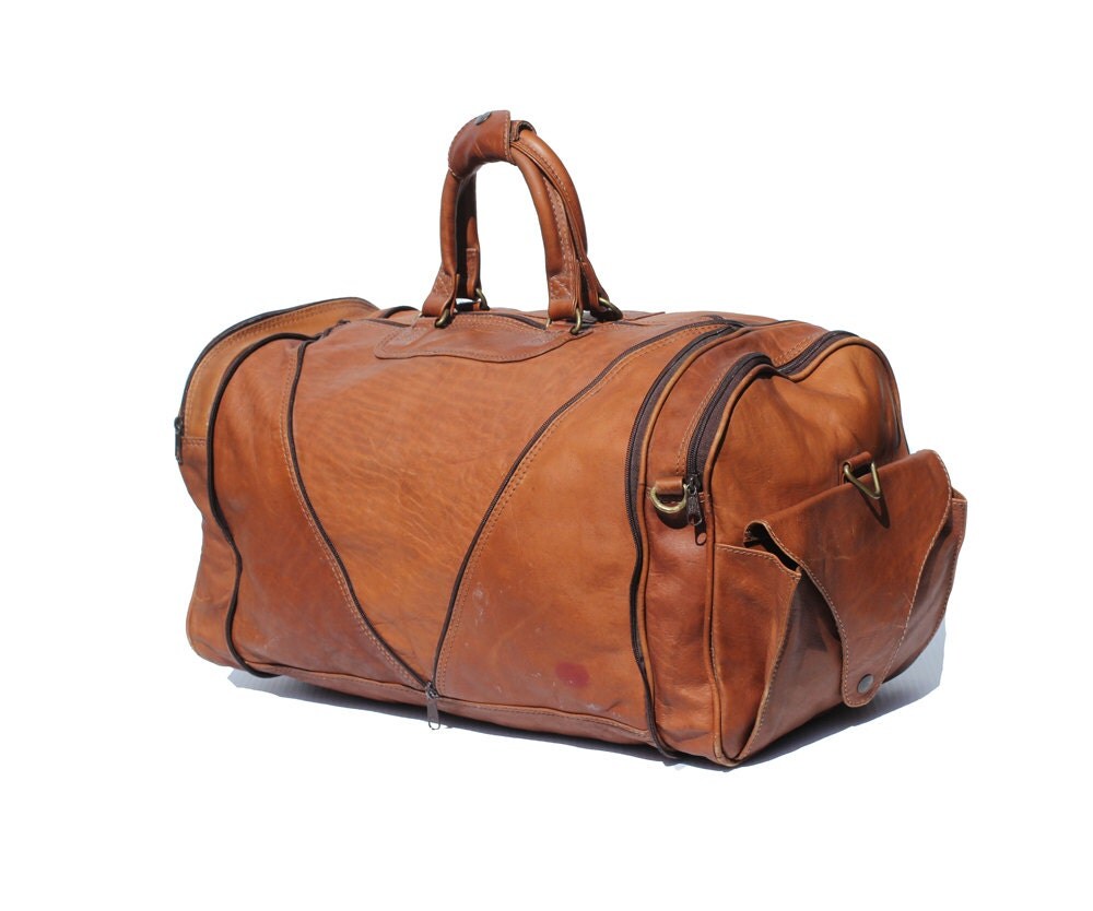 Root Beer Brown Leather Travel Duffel Bag