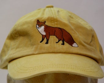 RED FOX HAT - One Embroidered Wildlife Cap - Price Embroidery Apparel - 24 Color Caps Available