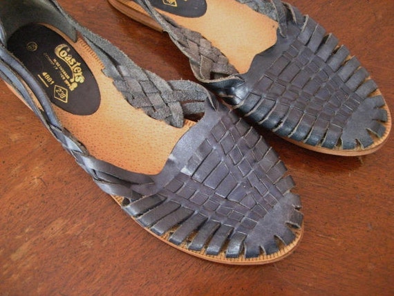 Vintage Leather Navy Blue Huarache Sandals- Size 8.5