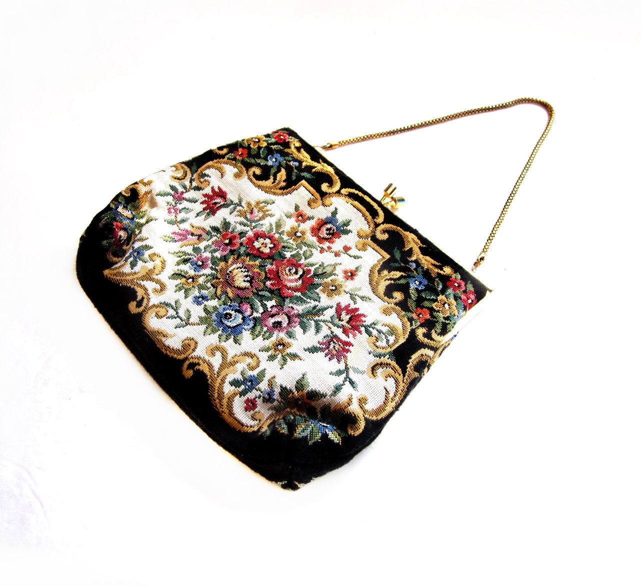 Vintage Needlepoint Purse / Floral Tapestry by VintagePennyLane