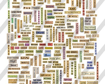 Digital Collage Sheet Words and Phrases for Charms and Slides PNG File available (Sheet no. FS81) Instant Download