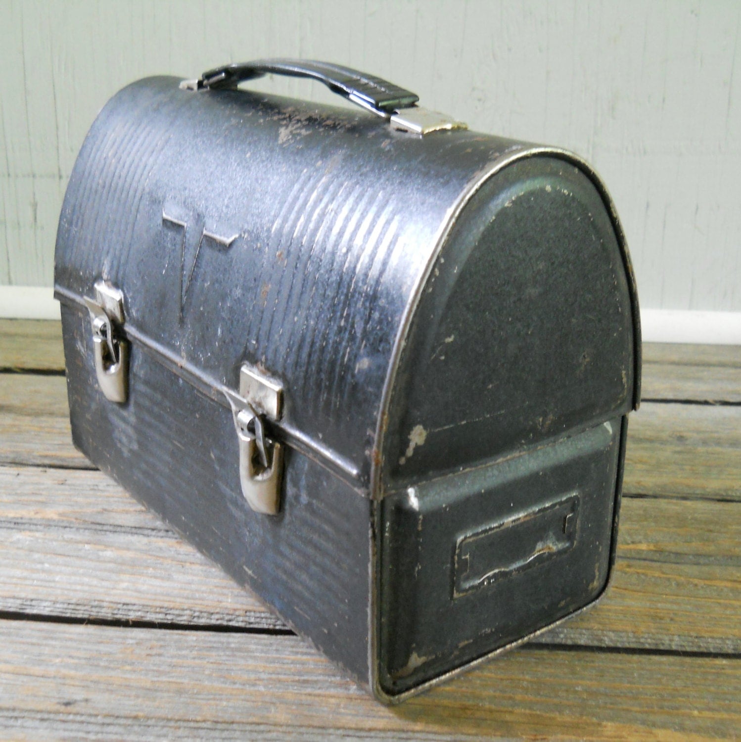 Vintage Thermos Brand Black Metal Lunch Box