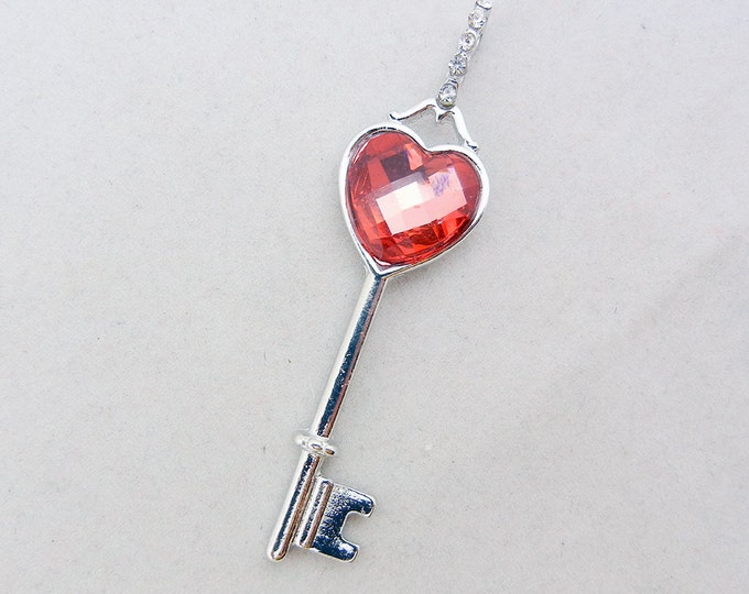 Heart Top Silver-tone Skeleton Key Pendant