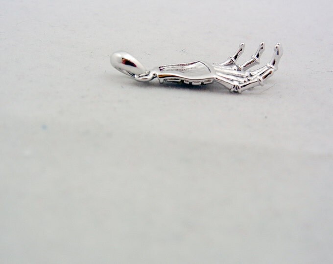 Small Silver-tone Rhinestone Skeleton Hand Pendant