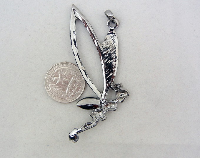 Black Silver-tone or Hematite Fairy Pendant Rhinestones