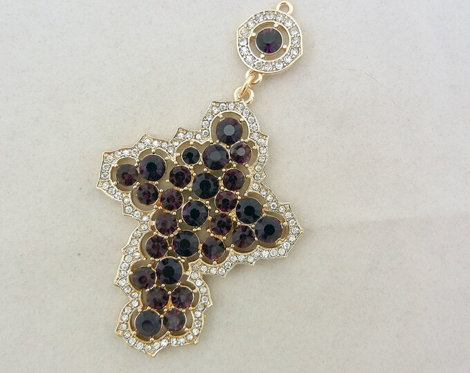 Cross Pendant with Amethyst Purple and Clear Rhinestones