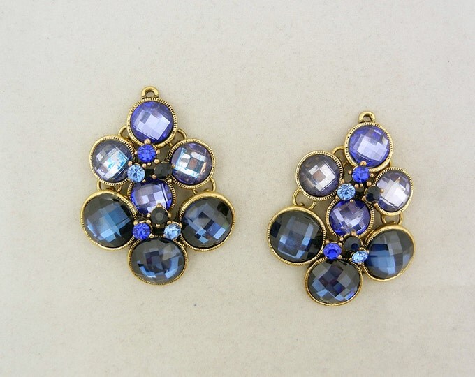 Pair of Faceted Blue Gold-tone Drop Charms