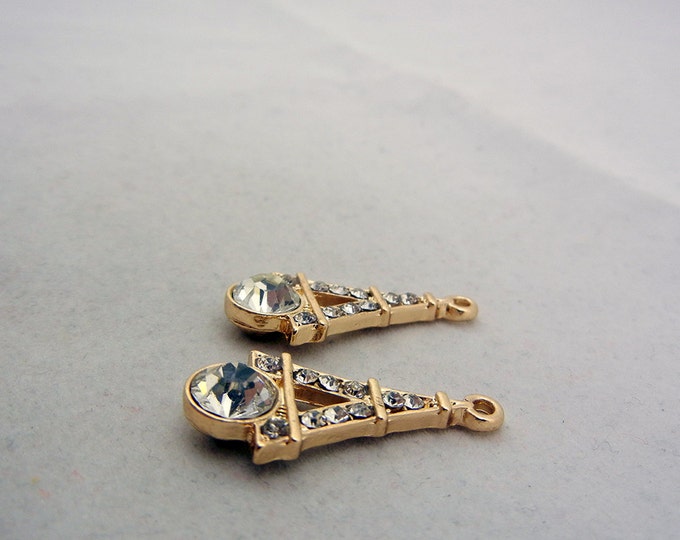 Pair of Gold-tone Rhinestone Eiffel Tower Charms