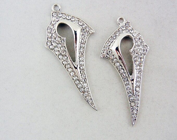 Pair of Tattoo-style Silver-tone Rhinestone Drop Charms