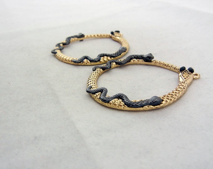 Pair of Two-tone Round Snake Charms Antique Gold and Hematite