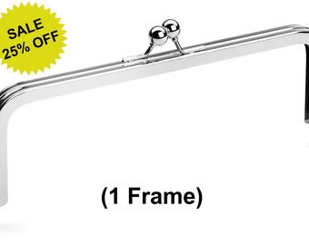 1pc - 8" x 3" Nickel Purse Frame with Standard Ball Clasp - Free Shipping (PURSE FRAME FRM-104)