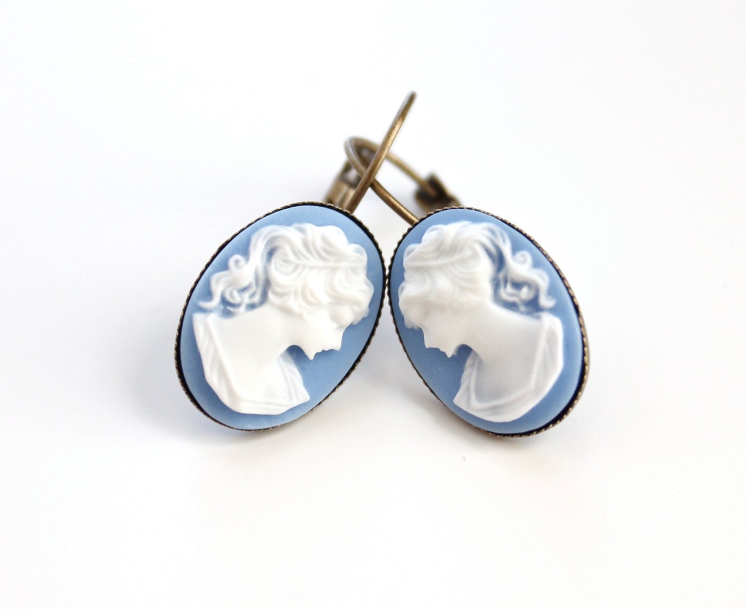 Emma Wedgwood Style Blue Cameo Earrings