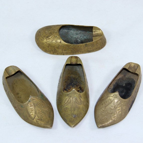 Items similar to 4 Indian Brass Priest Shoes Ashtrays on Etsy