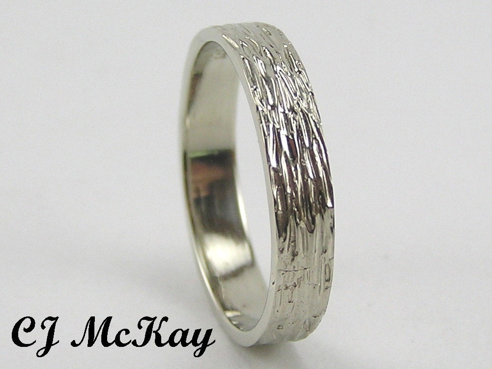 Tree Bark Wedding Band 4mm 14K White Gold by JewelrybyCJMcKay