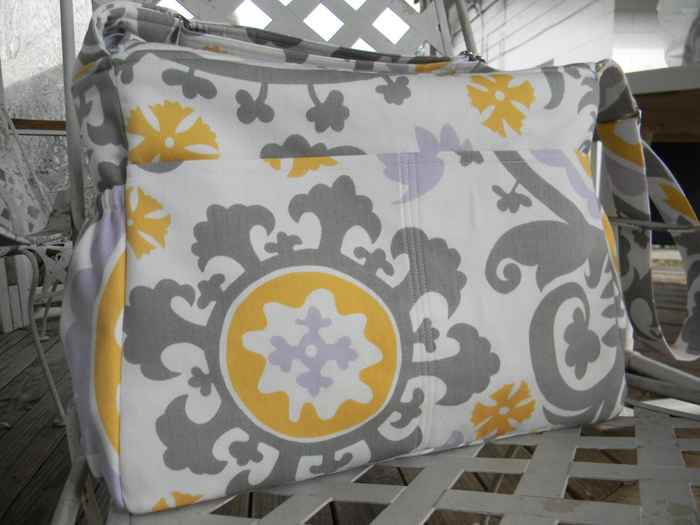 Gray Diaper Bag with Top Zipper Closure