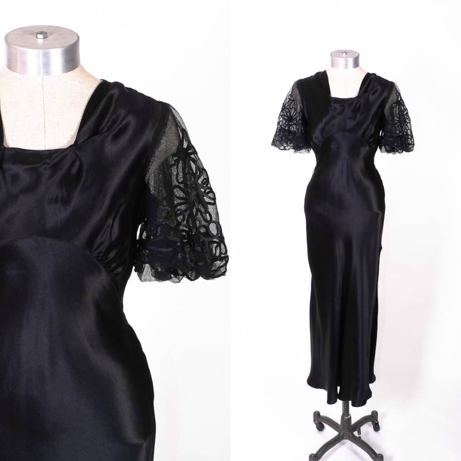 Vintage 30s Dress // 1930s Dress // Black Bias Cut Dress