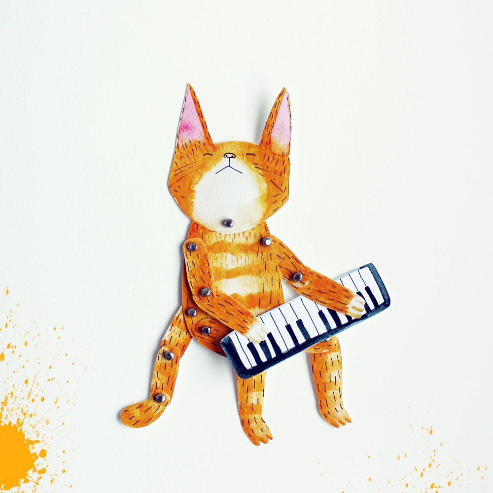Articulated paper doll Keyboard cat DIY print set