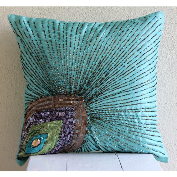 ... Silk Pillow Cover Embroidered Peacock Grace Bedroom Home Decor Bedding