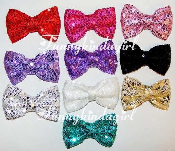 Items similar to Sequin Fabric Bow Hair Clip Barrette Choose One from ...