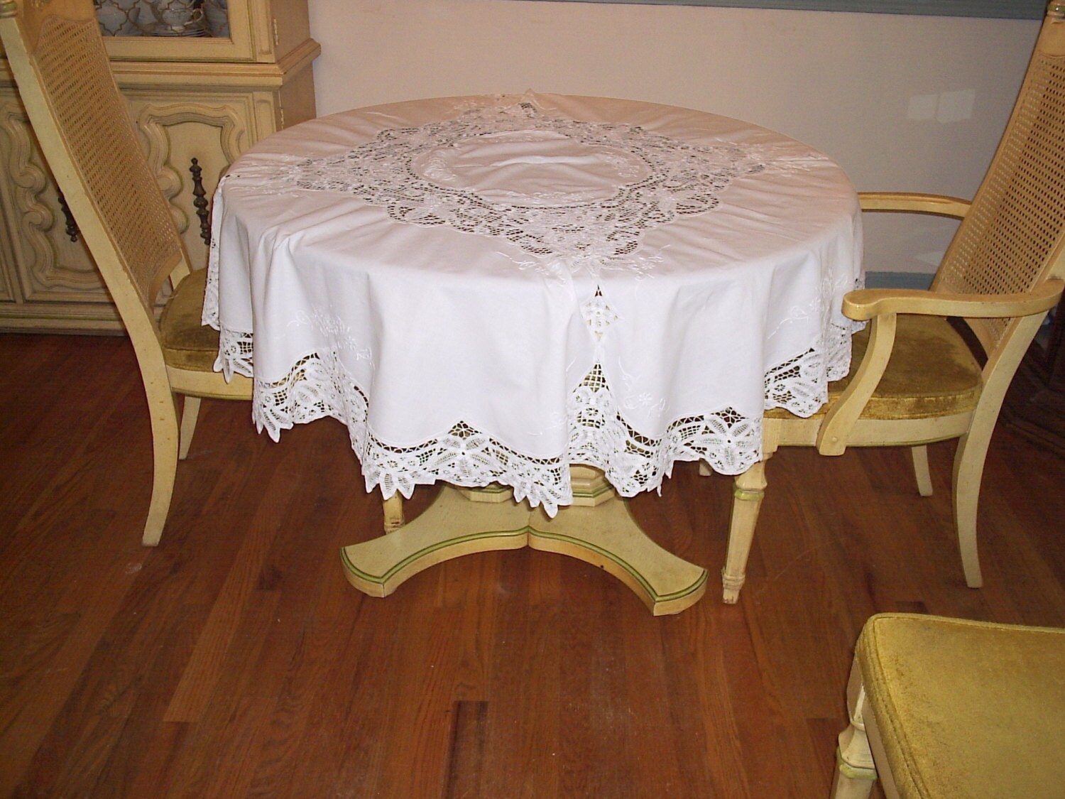 Lovley Battenburg Lace Tablecloth Creamy White 68 Inches Round