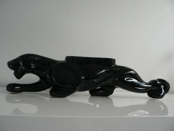 vintage 1950s ceramic black panther tv lamp by secreteyesonly