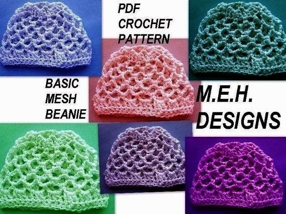 251. Crochet Pattern, BASIC MESH BEANIE, ....Newborn to ...