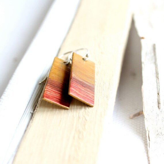 Red Yellow Drop Dangle Patina Earrings Mustard Ombre Gradient