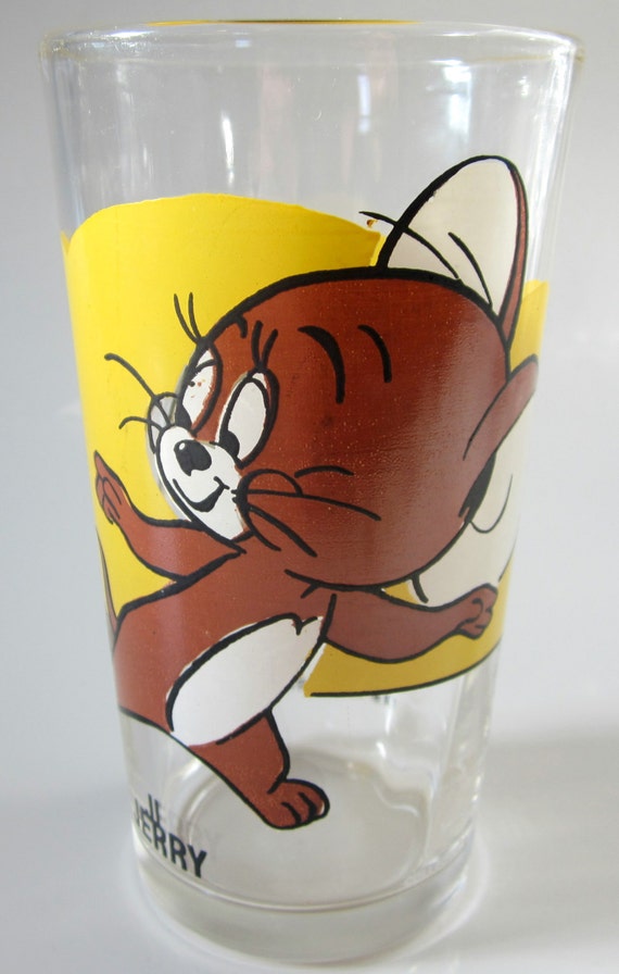 Pepsi Tom Jerry Glass Tumbler Cartoon 1975 Vintage Drink Cup