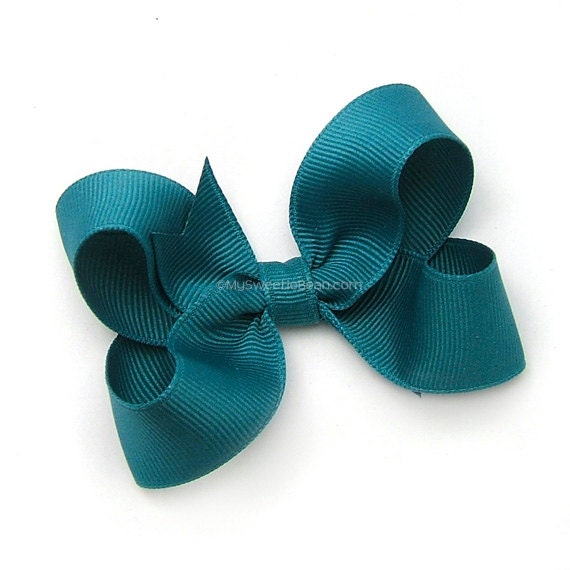 Teal Boutique Bow, 3 inch Hair Bow, Teal Bow, Jade Blue Basic Bow for