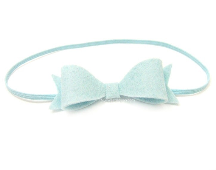 Pale Blue Felt Bow Headband, Newborn Baby Headband 85 colors, Skinny Elastic Headband, Ice Blue Felt Headband for Baby, Glacier Blue