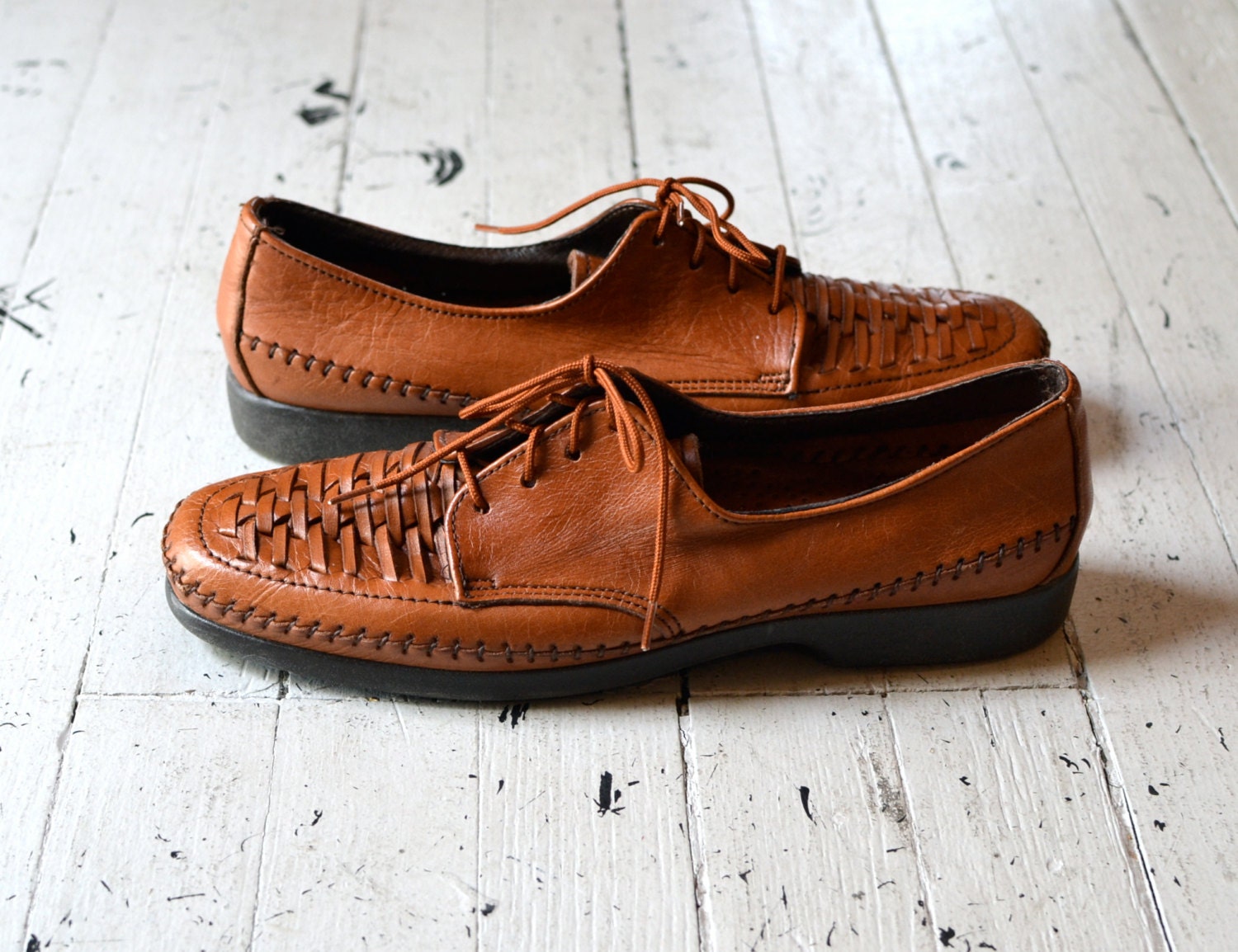 leather oxfords / lace up loafers / Basketweave Woven Oxfords